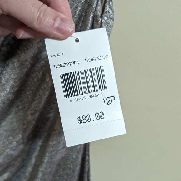 Silver Metallic Dress Cap Sleeve Wedding Guest Size 12P Connected Apparel NWT - Picture 2 of 4